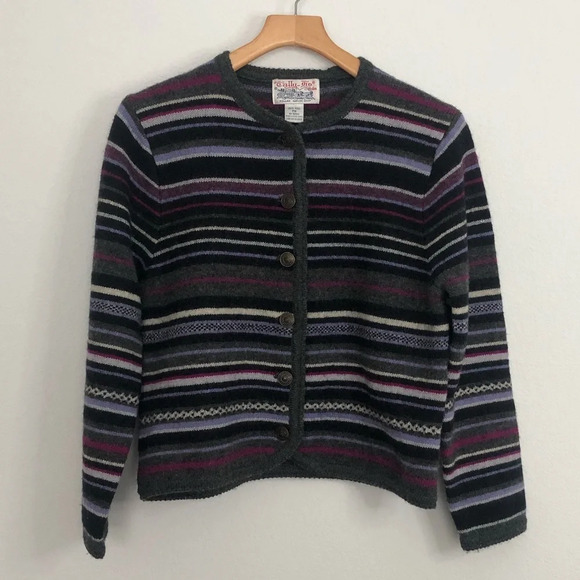 Vintage Striped 100% Wool Cardigan Size 6 Petite - Picture 2 of 7